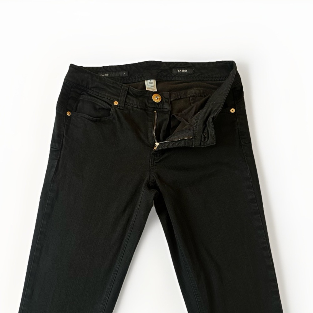 Cache Black Skinny Jeans Gold Button Classic Denim Women’s Size 6 - Picture 5 of 10